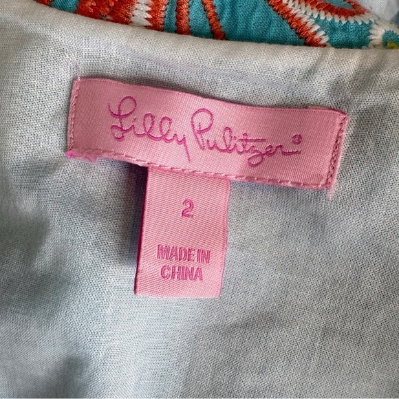 Lilly Pulitzer Embroidered Kirby Dress Sleeveless Zipper Front Shift Size 2 - Picture 8 of 12